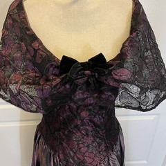 Vintage Loralie Original Purple Black Taffeta Dress XS/S Off the Shoulder