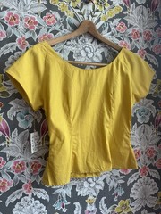 VTG 50s Designer Greta Plattry Deadstock Mustard Gold Blouse Button Up Top XS/S