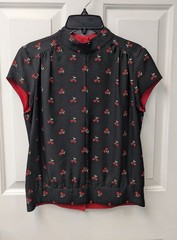 Marc by Marc Jacobs-100% Silk Black w/Cherry Design Back Button Blouse Sz 2