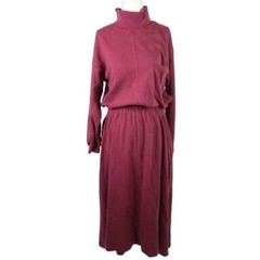 Vtg Eddie Bauer Midi Dress Womens XSP Jersey Red Turtleneck Stretch Secretary