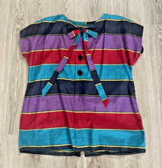 Vintage 1960/1970’s Multi Colored Striped Blouse with Bow and Buttons, Size M/L