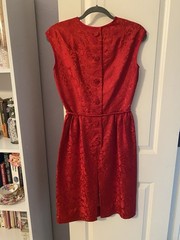 Vintage 1959s Red Satin Brocade Wiggle Dress Size Small