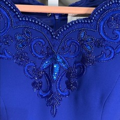 Vintage 90s Bella Diosa Size 8 Royal Blue Beaded Sequin Cocktail Dress