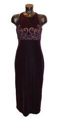 Night Way Vintage 80s 90s Velvet Swirl Sparkle Strappy Party Prom Dress sz 8