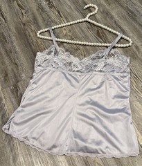 VTG 80s Collectible Classics Women’s Lilac Silky Satin Nylon Floral Laced Cami M