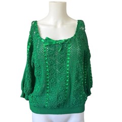 Vintage Kyouko Crochet 3D Flower Sweater Ribbon Weave Colorful Cottagecore