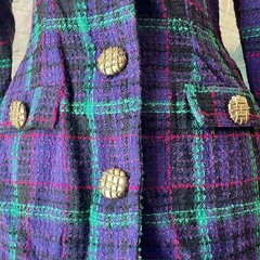 Vintage 1990s Y2K Rampage Tweed Plaid Colorful Blazer Top + Ornate Gold Buttons