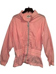 LA GEAR Windbreaker Vintage Nylon Jacket Track Peach Pink Womens Large EUC 80’s