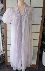 Vtg Gotham Gold Stripe Peignoir Set Blue Chiffon over Lilac Nylon Sz S/M 1950s