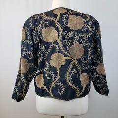 Vintage Starlight Evening Jacket XXL Black Silk Gold Beading Embroidery Handmade