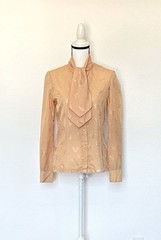 1970s 1980s Neiman-Marcus Apricot Blouse with Embroidered Birds