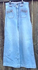 VTG 70s Daddy’s Money Light Blue Denim Jeans Sz S? Hippie Wide Leg 26″ FLAWS