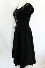 Vintage 1950 Carlye Woman’s Black Fitted Full Circle Dress Embellished Bodice Sm