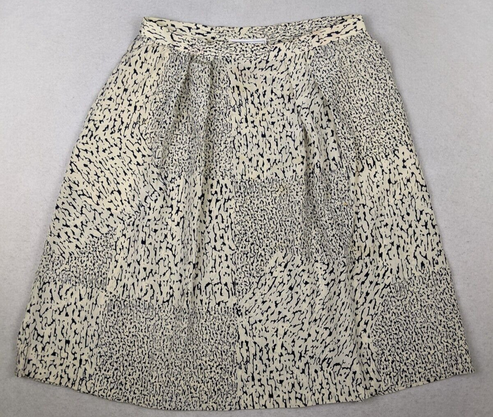 VINTAGE WOMEN’S IVORY & BLUE PRINT 100% SILK SKIRT – CARLISLE – SIZE 12 – FLAWS