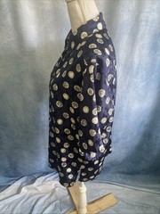 Vtg 80s Da-Rue Draper’s & Damon’s Navy Medallion Paisley Blouse Shirt 14P USA