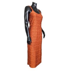 Vintage Y2K Shape FX Newport News Orange Textured Bodycon Maxi Dress Womens M