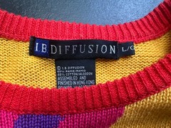 Vintage 1980s I B Diffusion Color Block Embroidered Ramie and Cotton Sweater