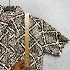 Fruit of the Loom Shaggy Shirt Women M Brown Geometric Knit Banded Waist Vintage