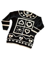 Vintage 1980s-1990s Black White Heart Sweater Cherry Stix Limited CSLsize Med