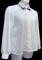 VTG Judy Bond Women Size 14 Button Up Long Sleeve Embroidered Collar Top White