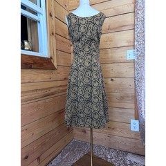 Vintage Organic Cotton Block Print Dress Small Brown Paisley Midi Maiwa Boho Gol
