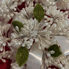 Vintage Wax Flower Bridal Bouquet With 2 Small Blown Glass Flowers & Ribbon Read
