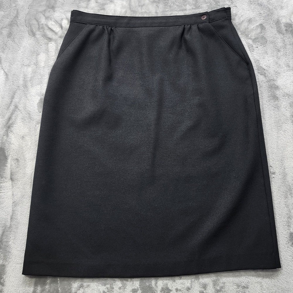 Vintage Donnkenny Skirt Womens 10P PETITE Black Pencil Pockets Button Office
