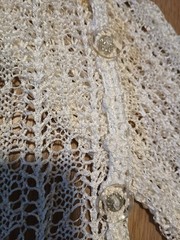 Vtg 70s Sheer Stretchy Knit Draped White Cardigan Jacket Top M