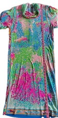 Leonard Paris Vintage 80s Multicolor Silk Shift Belted Midi Dress No Size Tag