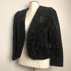 Act III Jacket Womens S Black Curly Faux Parisian Lamb Fur Open Front
