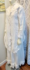 Antique 1880s Two-Piece Cotton Summer White Bustle Dress Original Buttons 32″ B