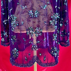 Sequin Beaded Sheer Purple Tunic Top XL Vintage Y2K Lillie Rubin Glam Party