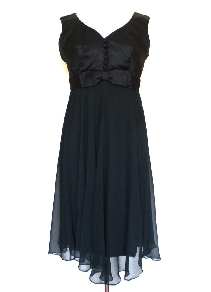 Vintage Elinor Gay Dress Black Satin Top Chiffon Skirt Sleeveless Empire Waist