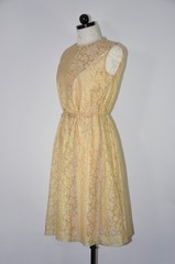 60s Vintage Anne Fogarty Gold Lame Floral Jacquard Babydoll Party Dress Women M