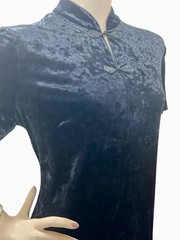 NOS Vtg 90s Sz 14 XL/L Maxi Dress Black Velvet Cheongsam Long Robbie Bee
