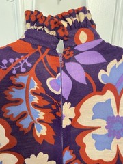Vintage 1960s SAKS Purple Empire Waist Floral Long Dress Ruffle Neck Wrists XS