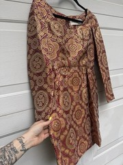 1960s Vintage Adele Simpson Red Orange Metallic Dress
