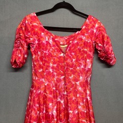 Vtg Handmade Suzy Perette Advance 7942 Floral Ruffle Hem Party Dress Pink