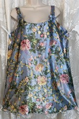 VTG 1X Azure Blue w Pink Green & Lemon Floral Satin Babydoll Nightie nightgown