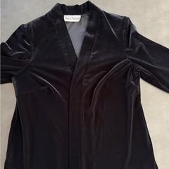 VTG Ronni Nicole II Black Stretch Velvet Duster Kimono Cardigan Long Sleeve 14W