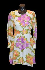 Vera Mont Paris Vintage 60s White Orchid Multi Print Mod Dress size 38 US 8