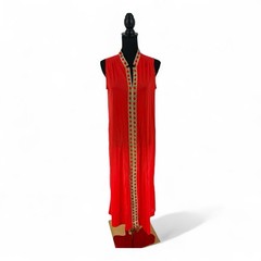 Vtg 1970s Red Orange Nightgown Gold Trim 70s Lorraine Nylon Lingerie Mod Boho
