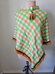 Vtg Pioneer Wear 70’s Plaid Cape Green Orange Fringe Asymmetrical Zip Size S/M?