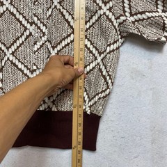 Fruit of the Loom Shaggy Shirt Women M Brown Geometric Knit Banded Waist Vintage