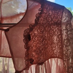 Vintage 1960s GMc Pink Peignoir Babydoll Set Lined Lace Sleeve Rosette ILGWU SML