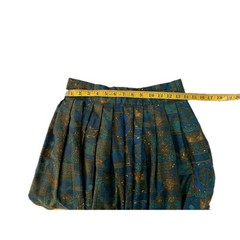 Vintage 70s Handmade Art Deco Geometric Midi Skirt Blue Green Bronze Size S