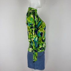 Vintage 70s Psychedelic Paisley Mock Neck Sweater Green Blue Mod 34