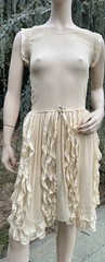 ANTIQUE 1920’s CREAM SILK CHIFFON DRESS W/ RIBBON & LACE RUFFLES