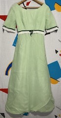 Vintage 50s Silk Chiffon Dress Green Lace Organza Velvet Ribbon 60s Maxi