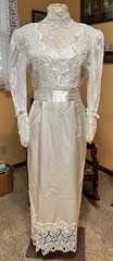 VTG 80s JESSICA MCCLINTOCK White Lace Victorian Wedding Dress High Neck 36x30x38